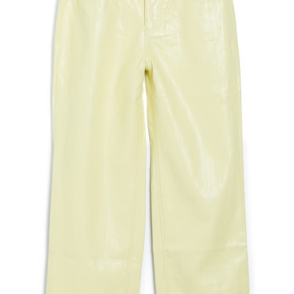 Good American 90s relaxed faux leather straight leg pants size 10 lemon - Picture 5 of 14